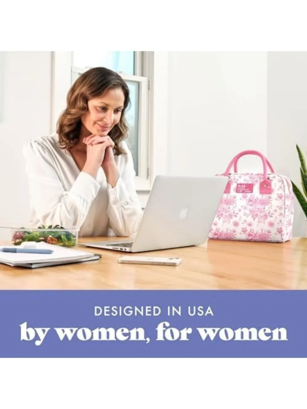 Insulated Large Lunch Bag for Women - Leak-Resistant, Stain-Resistant, Pink